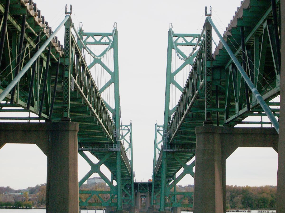 In between the bridges of the I-74 Bridge 
