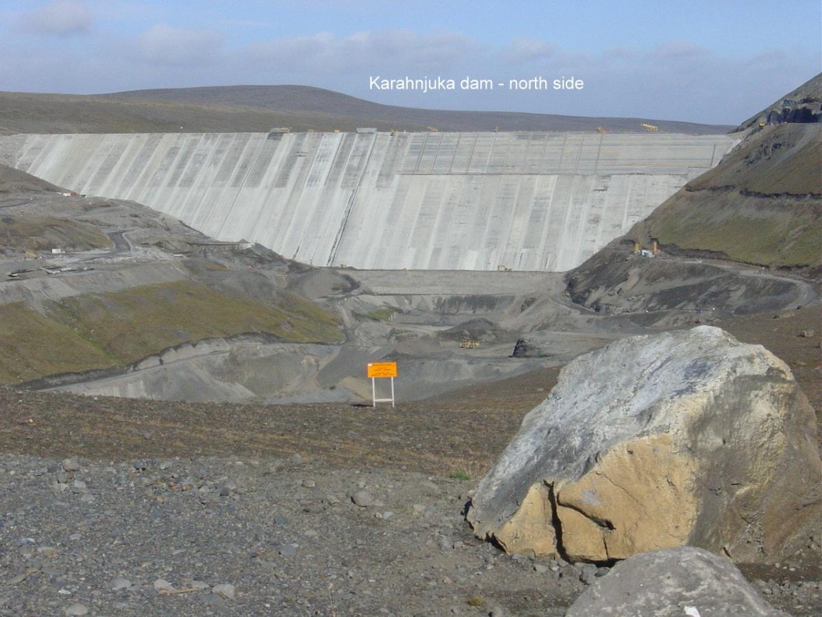 Kárahnjúkar Hydroelectric Project Installed capacity 690 MW 
The Kárahnjúkar dam has a maximum height of 193 m is of 730m length and was constructed using 8.5 million m3 of fill materials.