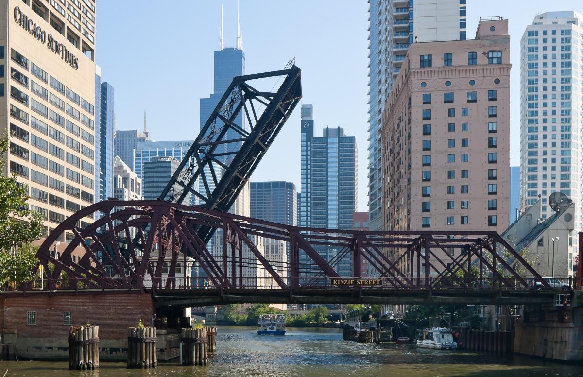 Kinzie Street bridge across the north branch of the Chicago River in Chicago, Illinois 