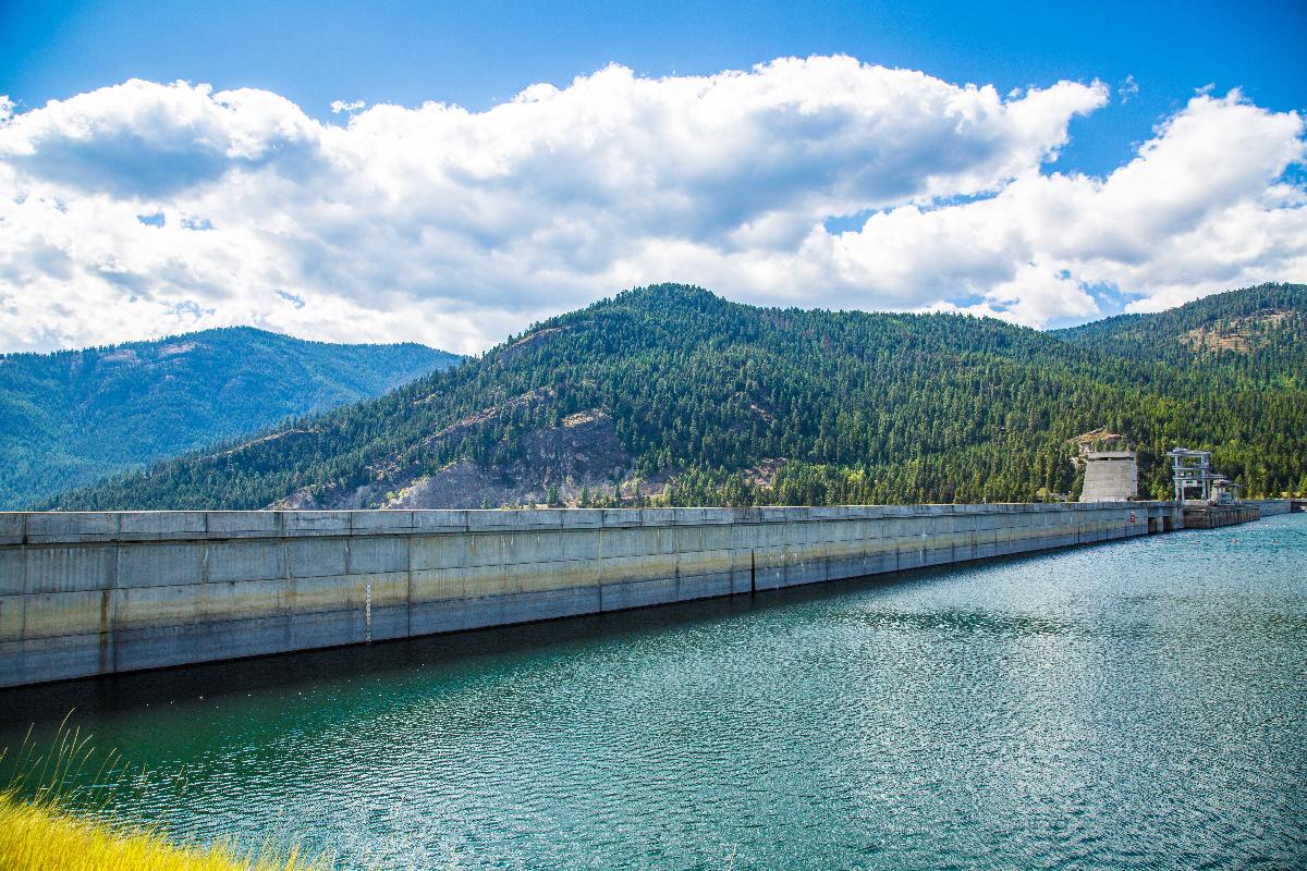 The Libby Dam creates Lake Koocanusa Reservoir on the Kootenay River, Libby, Montana 