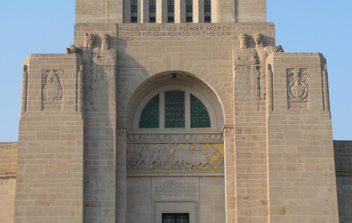 Nebraska State Capitol in Lincoln, Nebraska Upper portion of north entrance vestibule.