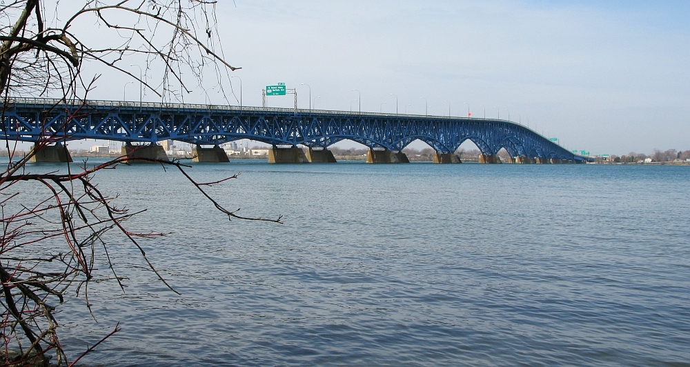 Niagara River, from Grand Island, New York. In the distance is the North Grand Island Bridge 