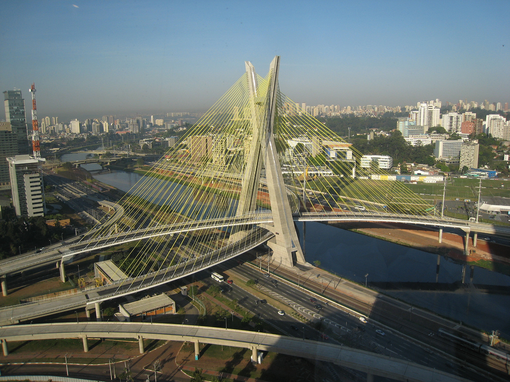 Octavio Frias de Oliveira Bridge in São Paulo, Brazil. View from the Hilton São Paulo Morumbi 