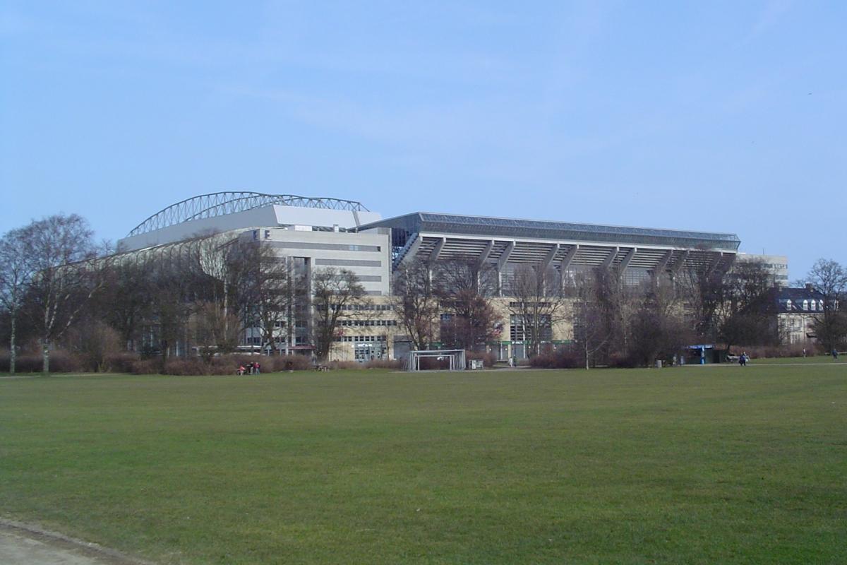 Parken, the Danish national stadium, seen from the south-west side. 
