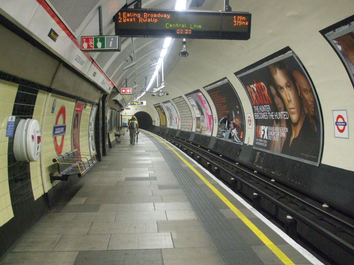 Queensway tube station westbound platform looking east 