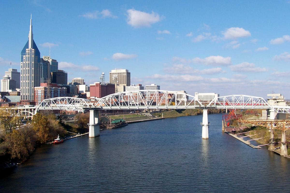 The Shelby Street Bridge in Nashville, Tennessee, as seen from the Gateway Bridge 