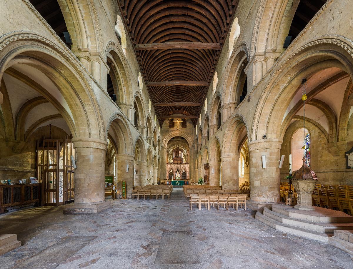 The nave of Southwell Minster in Nottinghamshire, England. 