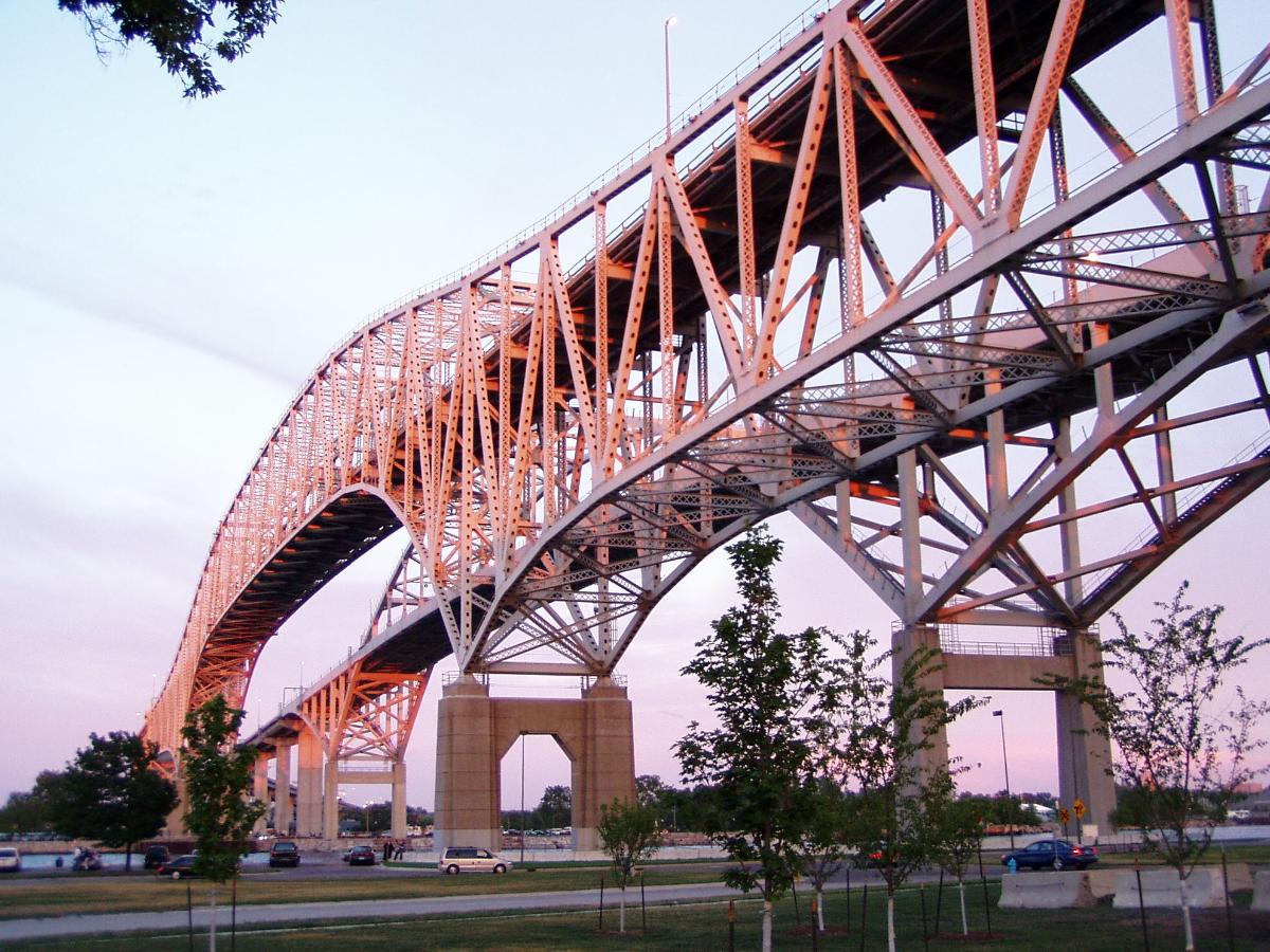 Bluewater Bridge over the Huron River between Sarnia, Ontario and Port Huron, Michigan. 