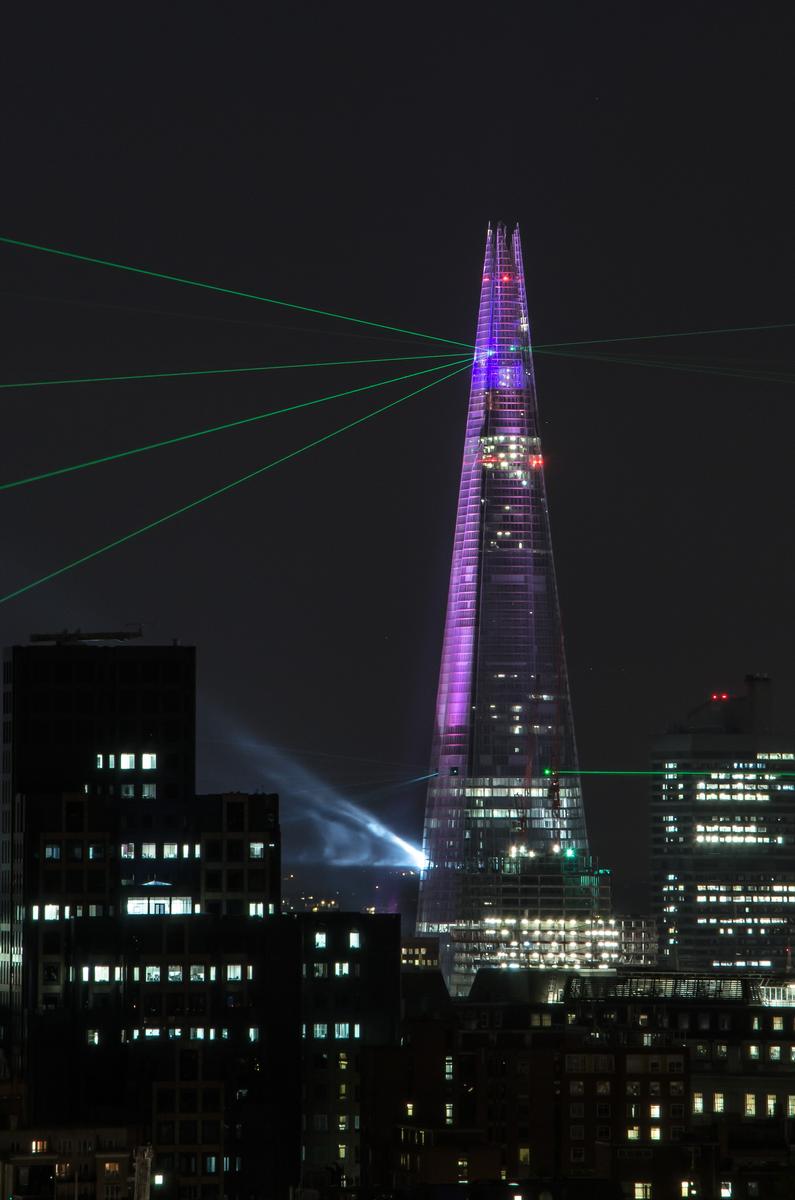 The Shard during it's opening laser light show 