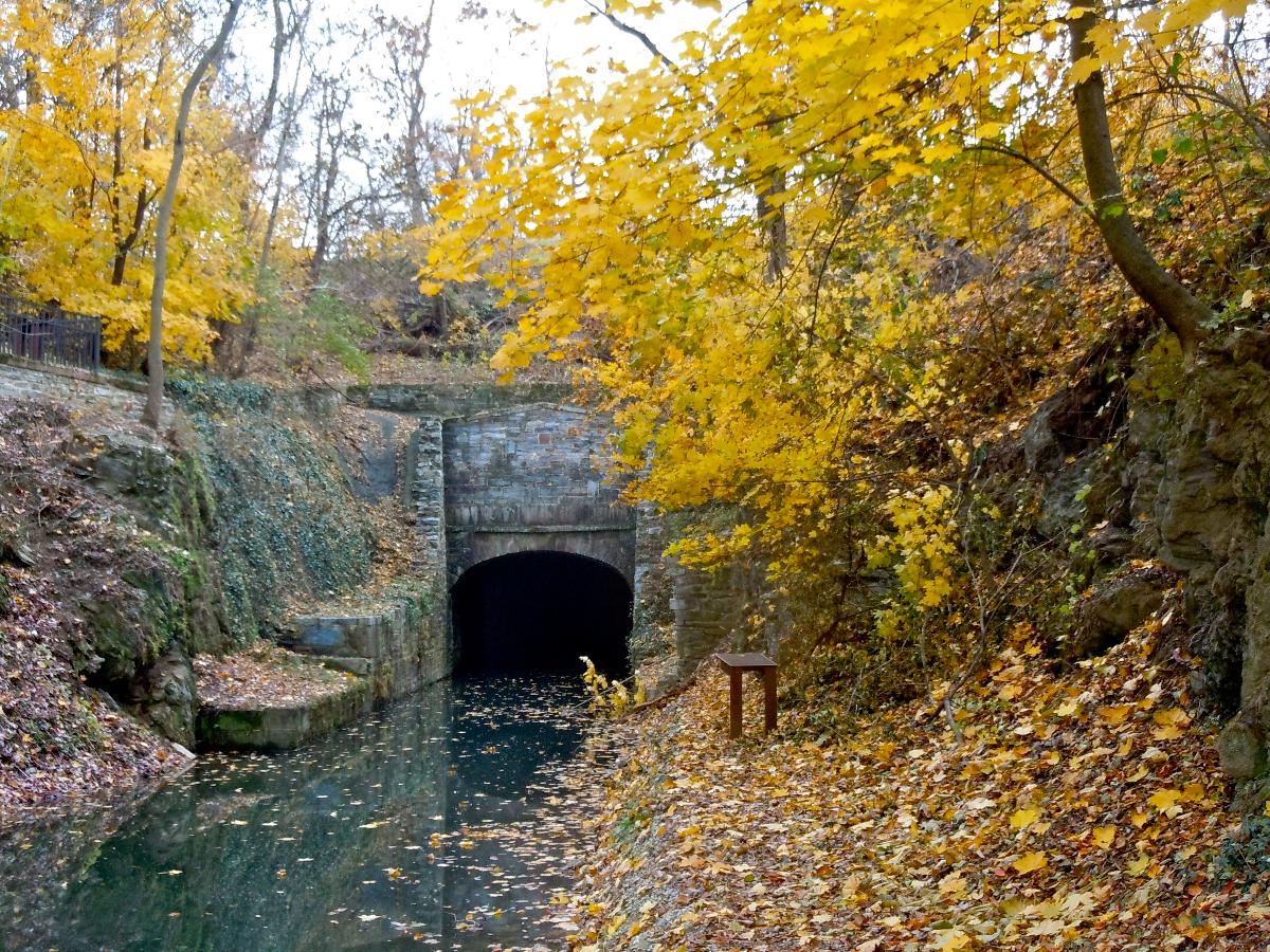Union Canal Tunnel Located west of Lebanon off Pennsylvania Route 72 in a park that can be accessed from Tunnel Hill Road or from the other side Union Canal Road, North Lebanon Township, Lebanon County, Pennsylvania. This is the south portal (canal comes in from the east and takes a 90 degree turn north at the tunnel). The light at the end of the tunnel, 700+ feet away, can be seen in this photo.