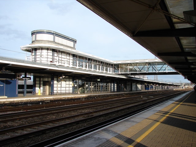 Ashford Station View from Platform 2 General view of Platform 3 from Platform 2 at Ashford Station.