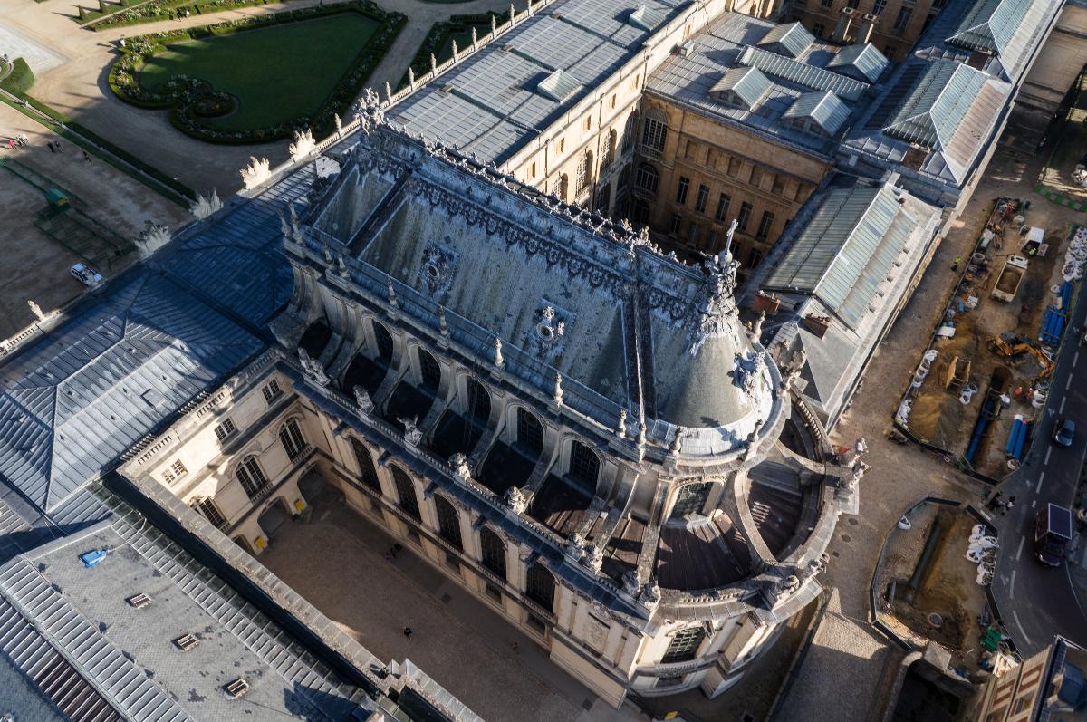 Aerial view of the Palace of Versailles, France 