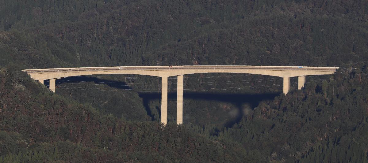 Washimi Bridge on Tokai-Hokuriku Expressway seen from Mount Washi in Gujo, Gifu 