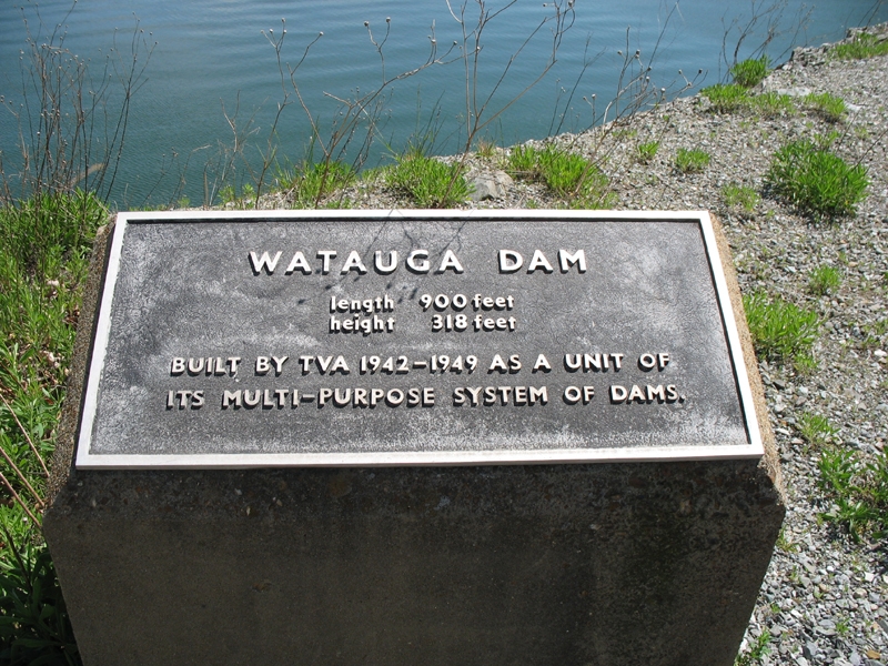 Watauga Dam marker at Watauga Lake 