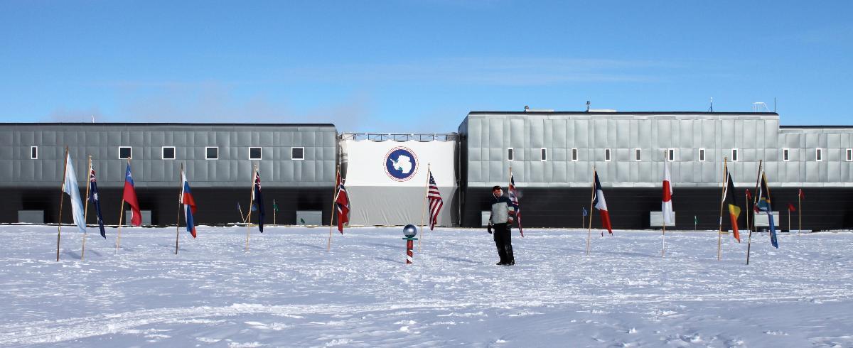 The Ceremonial Pole at the South Pole Research Station 