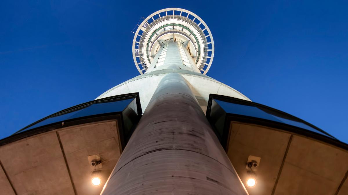 Looking up at the tallest building in the Southern Hemisphere from Victoria Street, Auckland, New Zealand 