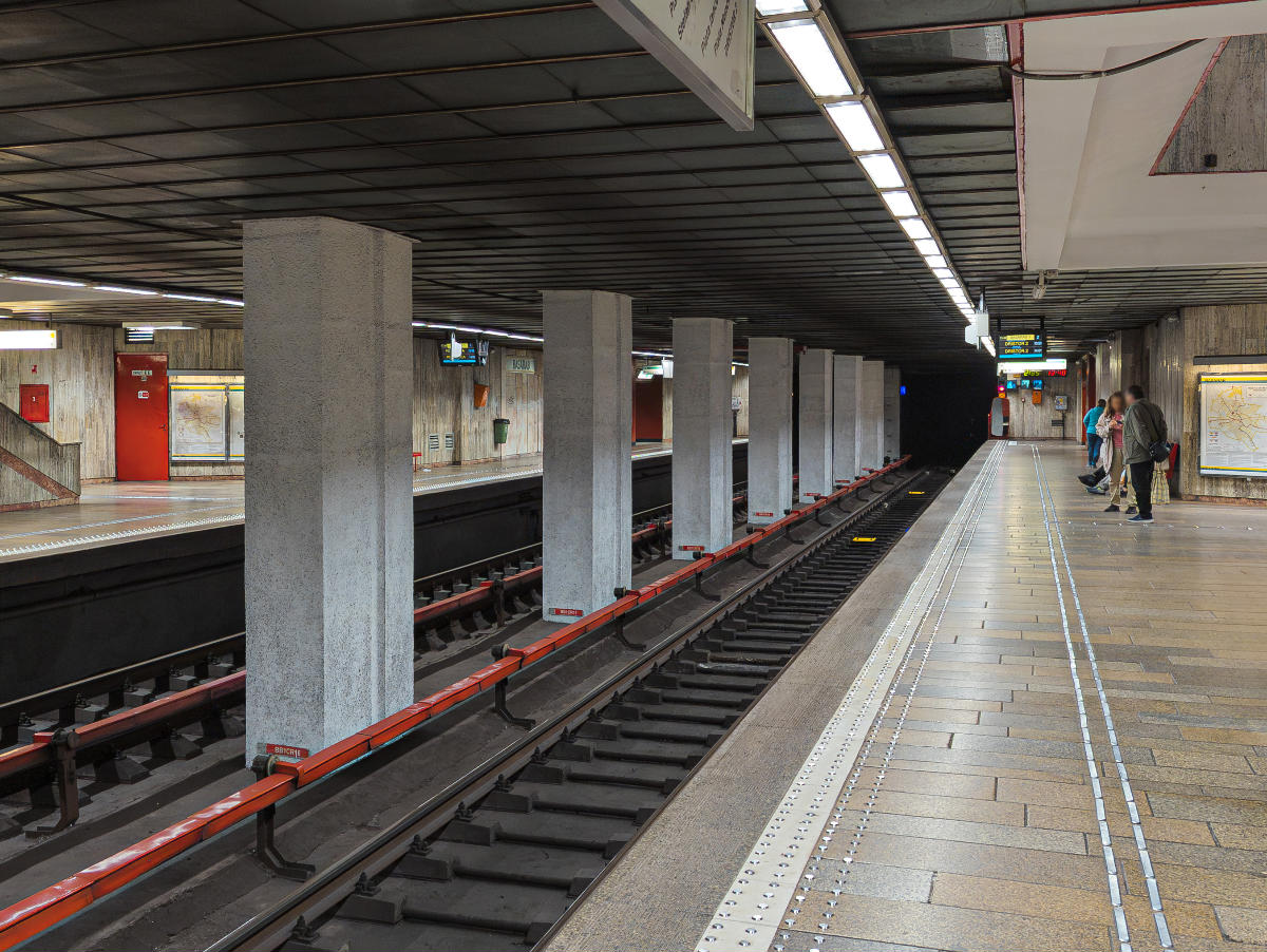 M1 line platform of Basarab metro station, Bucharest, Romania. 