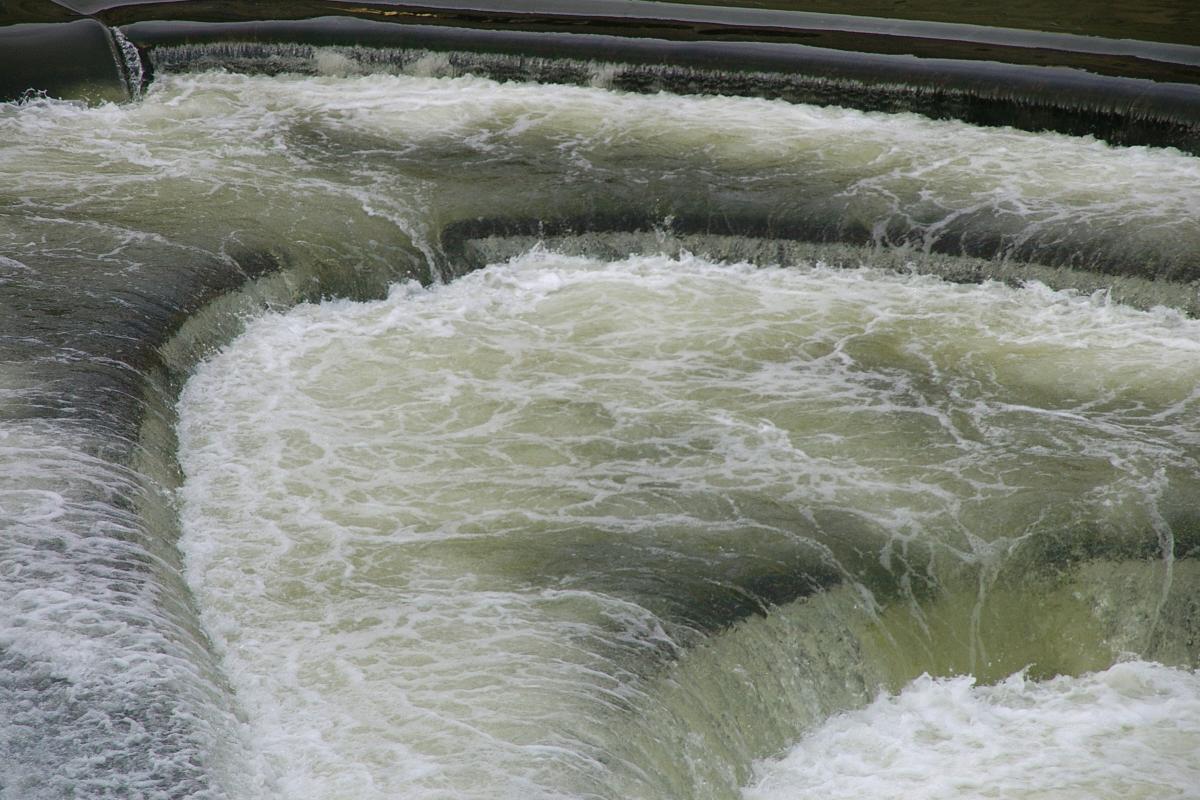 The weir by Pulteney Bridge on the River Avon in Bath 