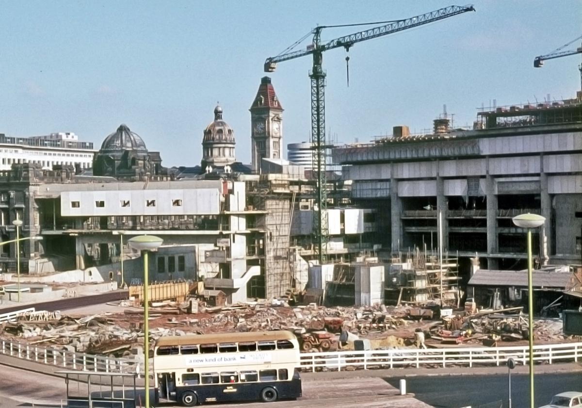 Birmingham Central Library and Paradise Circus under development in 1971 