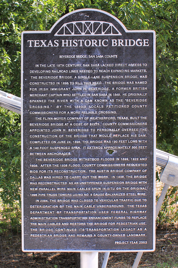 Beveridge Bridge historical marker in San Saba County, Texas, United States. 