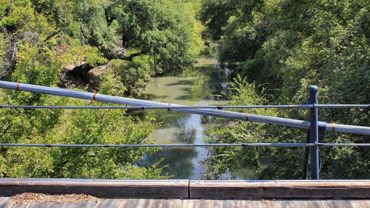 View of the San Saba River from the Beveridge Bridge in San Saba County, Texas, United States. 