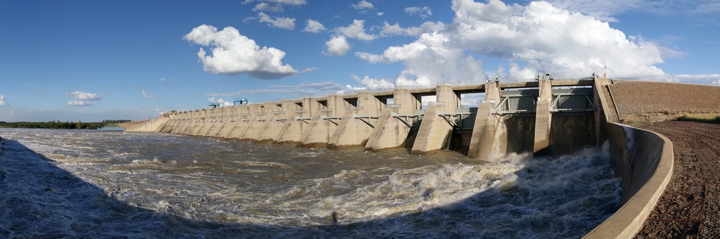Bloemhof Dam View from the Freestate side, with closest 2 floodgates open.