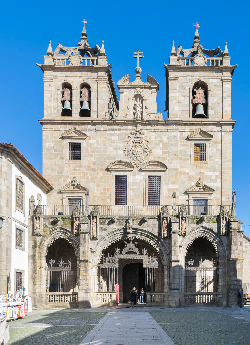 Western facade of the Braga Cathedral, Minho, Portugal 