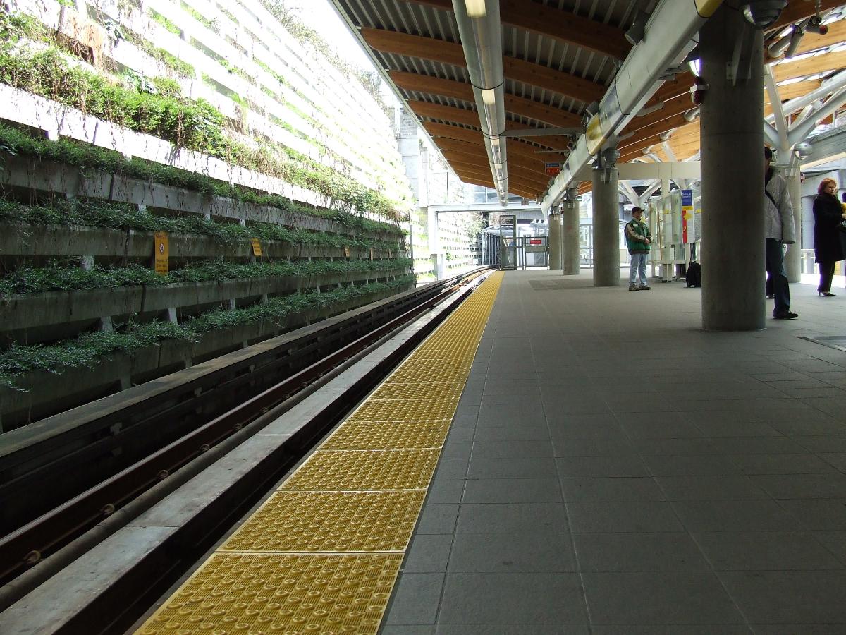 Broadway and Commercial Skytrain Station, Vancouver, BC, Canada, from Millenium Line platform. 