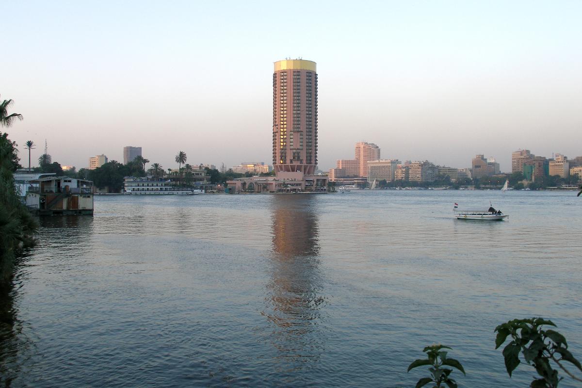 Gezira island is west of downtown Cairo and Tahrir Square, connected across the Nile by several bridges. Cairo, Nile River, Egypt. 