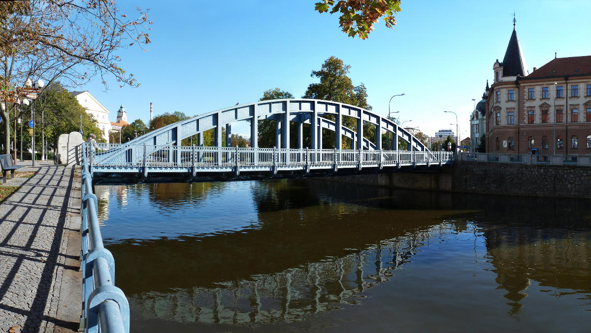 Zlatý (Golden) Bridge over the Malše River in Dr. Stejskala Street, , . 