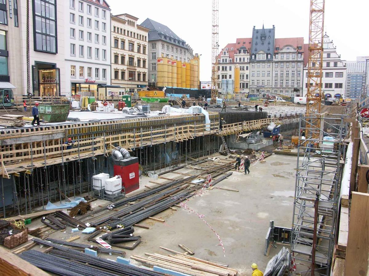 Baustelle Citytunnel Leipzig, Haltestelle Markt Fundamentarbeiten 