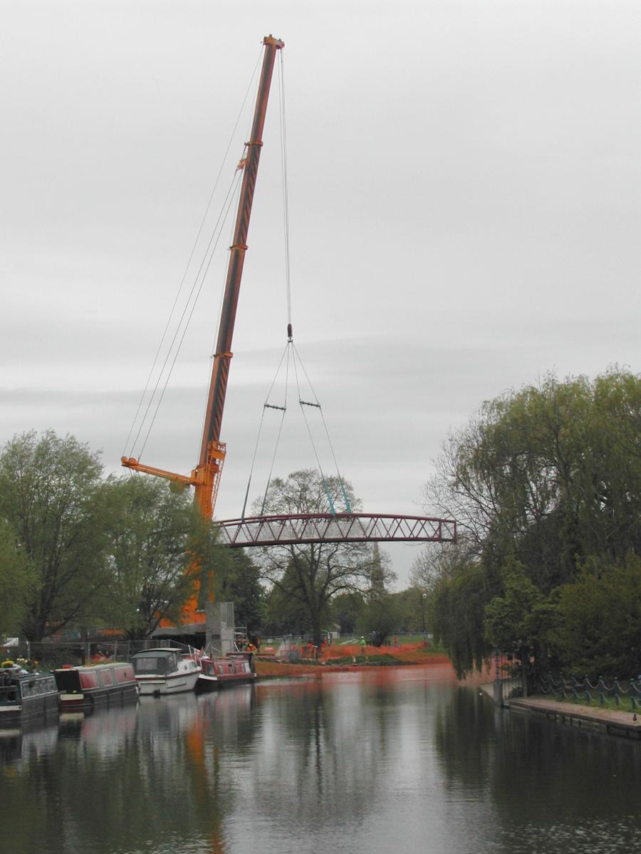 New Cutter Ferry bridge in Cambridge (UK) being assembled The bridge is being replaced after a long absence, when the previous bridge was deemed structurally unsafe and closed. It will reopen an important walking and cycling link across the river Cam in the city centre.