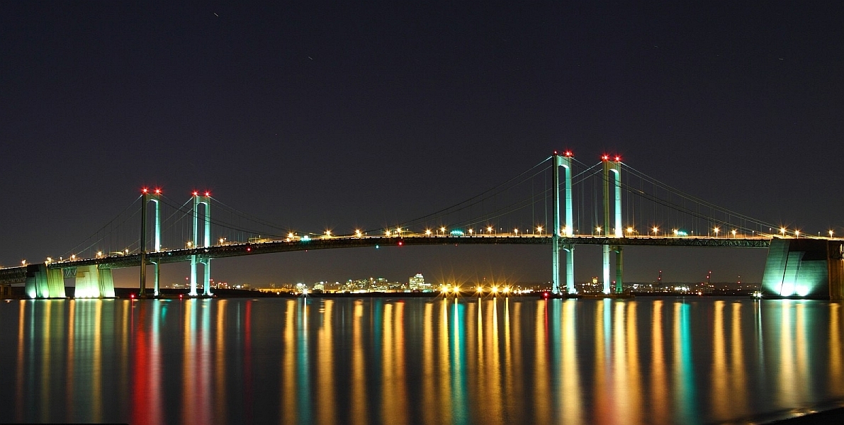 Delaware Memorial Bridge at night 