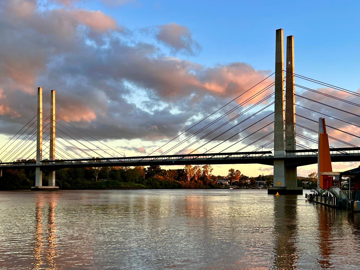 Eleanor Schonell Bridge at sunset, Brisbane, January 2022 