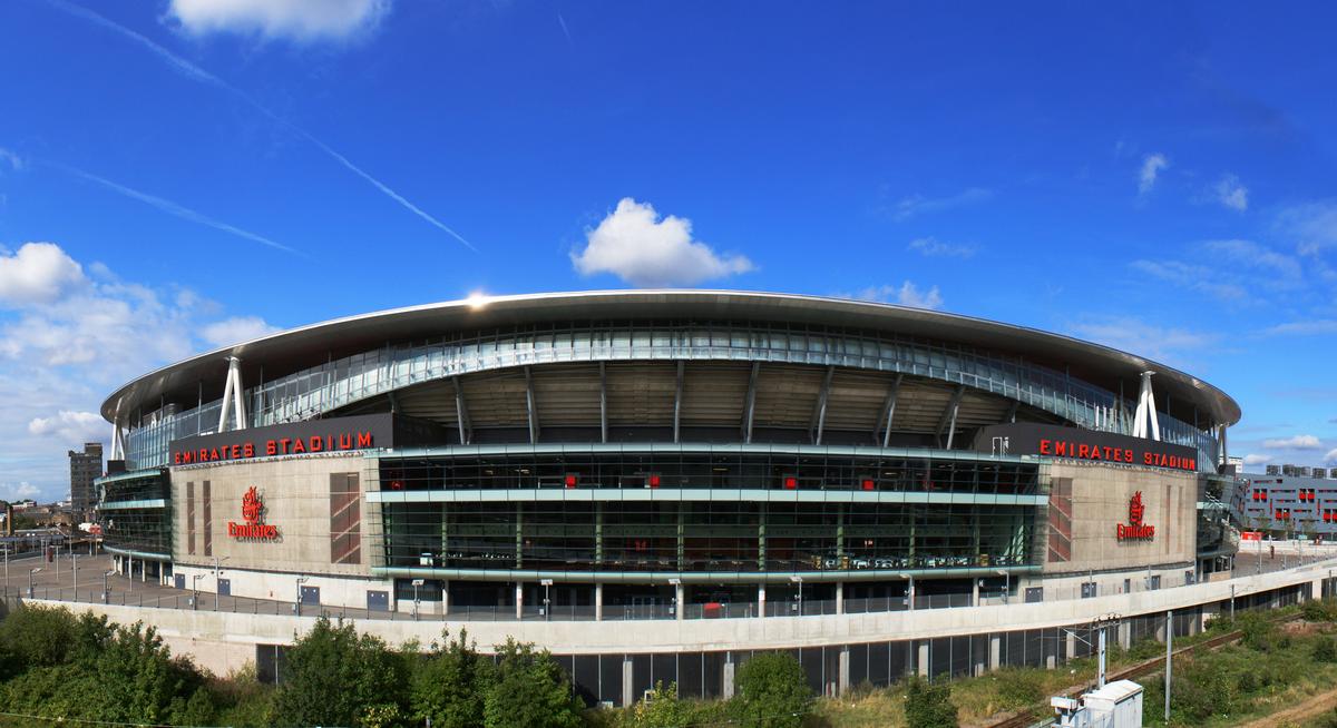 Stitched photo of the Emirates Stadium taken from my balcony. Composed from 11 photos taken in portrait mode 