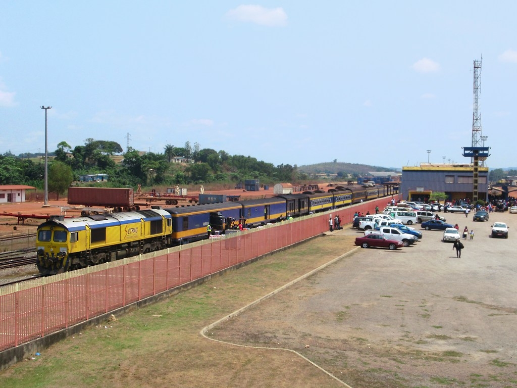 The overnight train from Libreville arrives at the main station on the west side of Franceville, Gabon, Central Africa. 