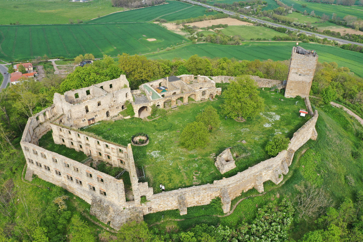 Aerial view of Burg Gleichen castle, Thuringia, Germany, May 2022 