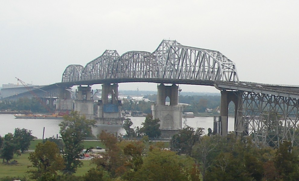 The Huey P. Long Bridge, just west of New Orleans, Louisiana Photo was taken from the eastbound Amtrak Sunset Limited on November 11, 2007, as the train started over the bridge.