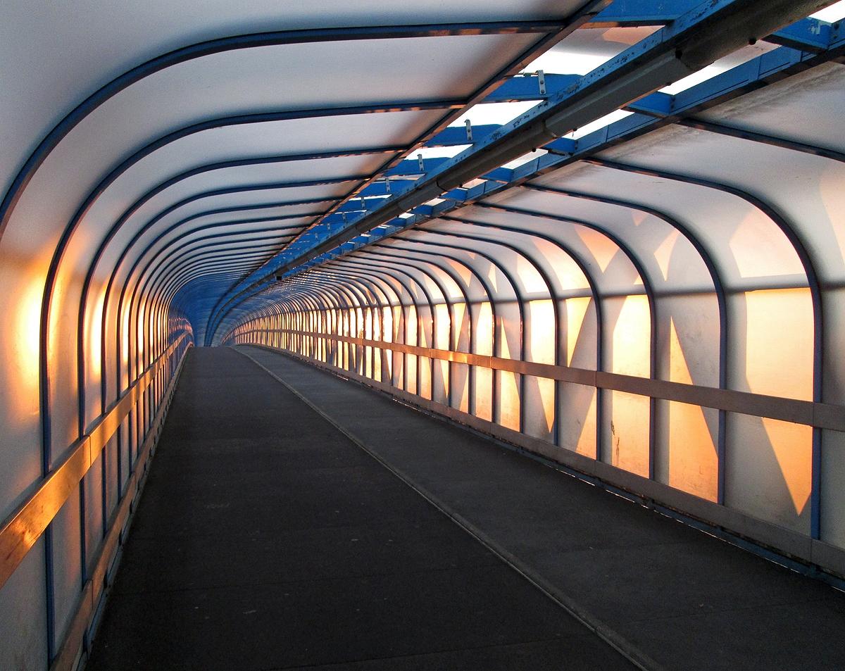 Inside the cycle bridge at sunset 