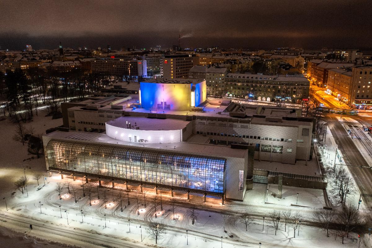 The illuminated in the colors of the , in solidarity with Ukraine during the . 