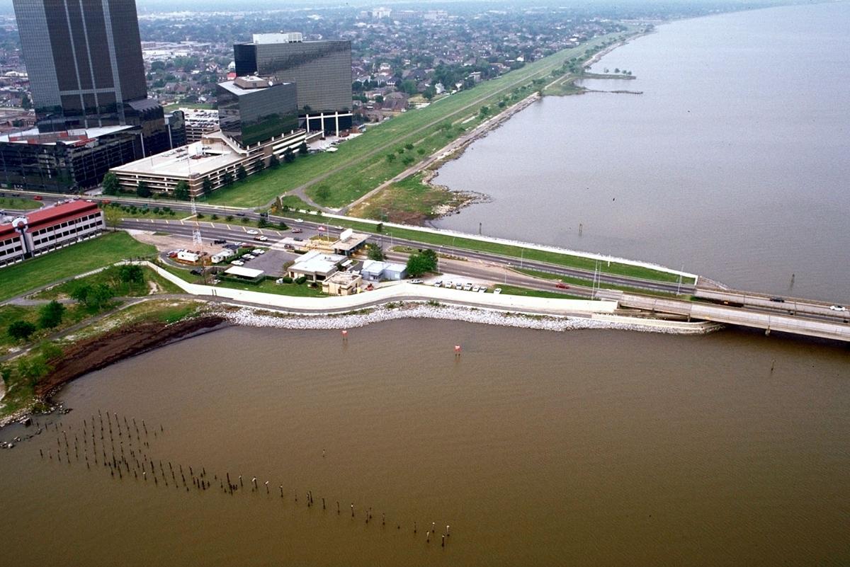 The southern end of the Lake Pontchartrain Causeway at Metairie, Louisiana, USA. View is to the southwest near Causeway Boulevard, Metairie 