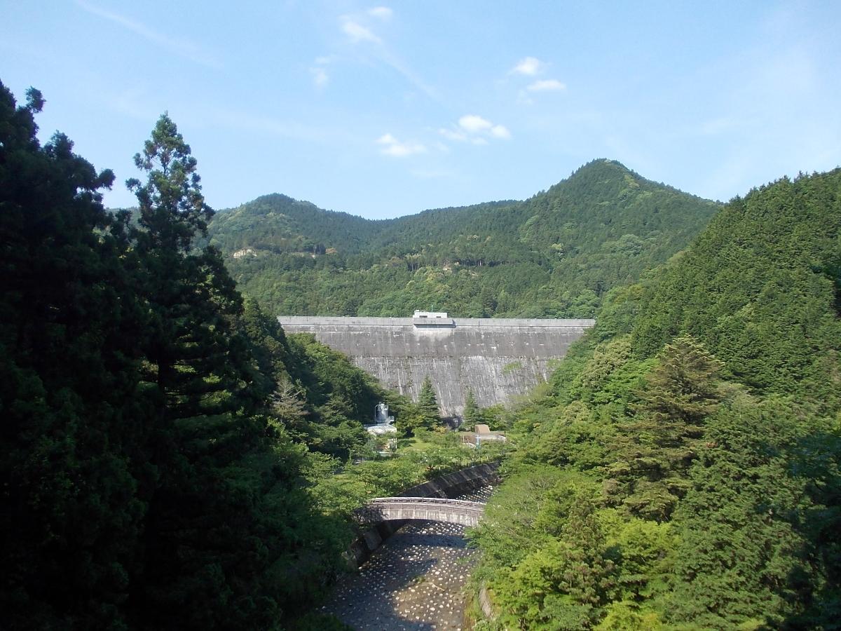 Magaribuchi Dam as seen from a narrow mountain road. The dam, located in the most upstream of Muromi River, is a main source of water in Fukuoka. 