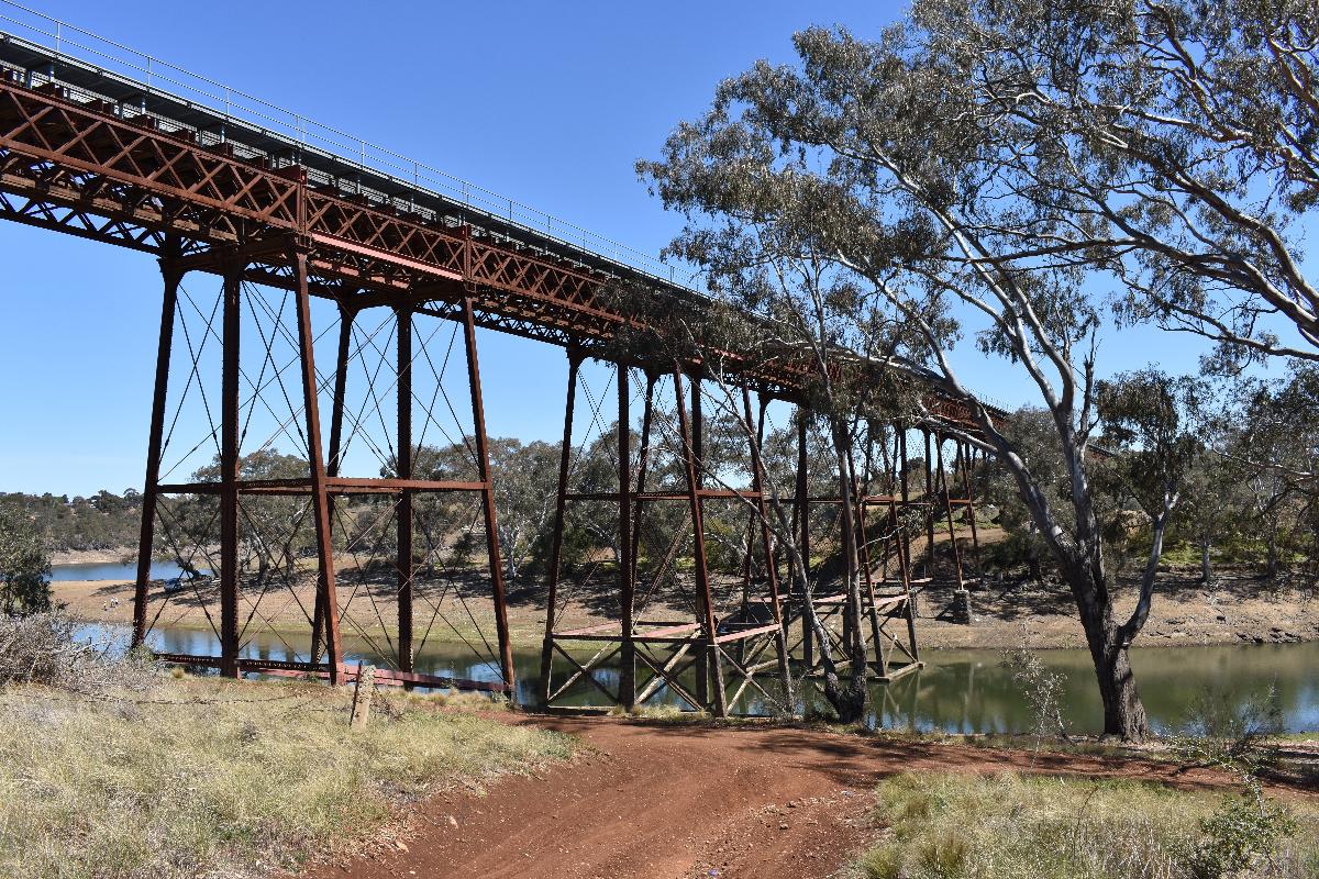 Melton Viaduct carrying the Ballarat V/Line rail service across Melton Reservoir 