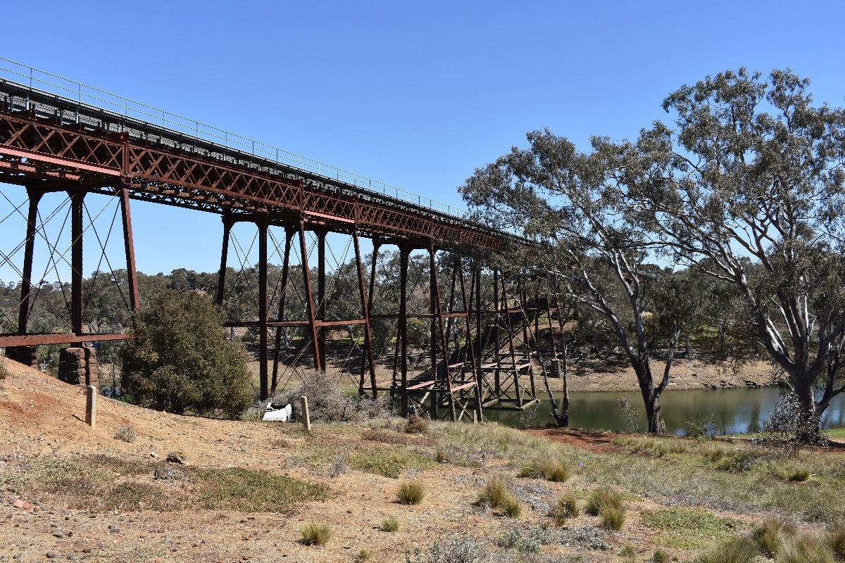 Melton Viaduct carrying the Ballarat V/Line rail service across Melton Reservoir 