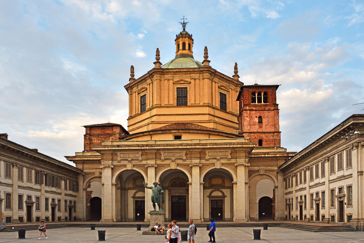 Main facade of San Lorenzo church, Milan, Italy 