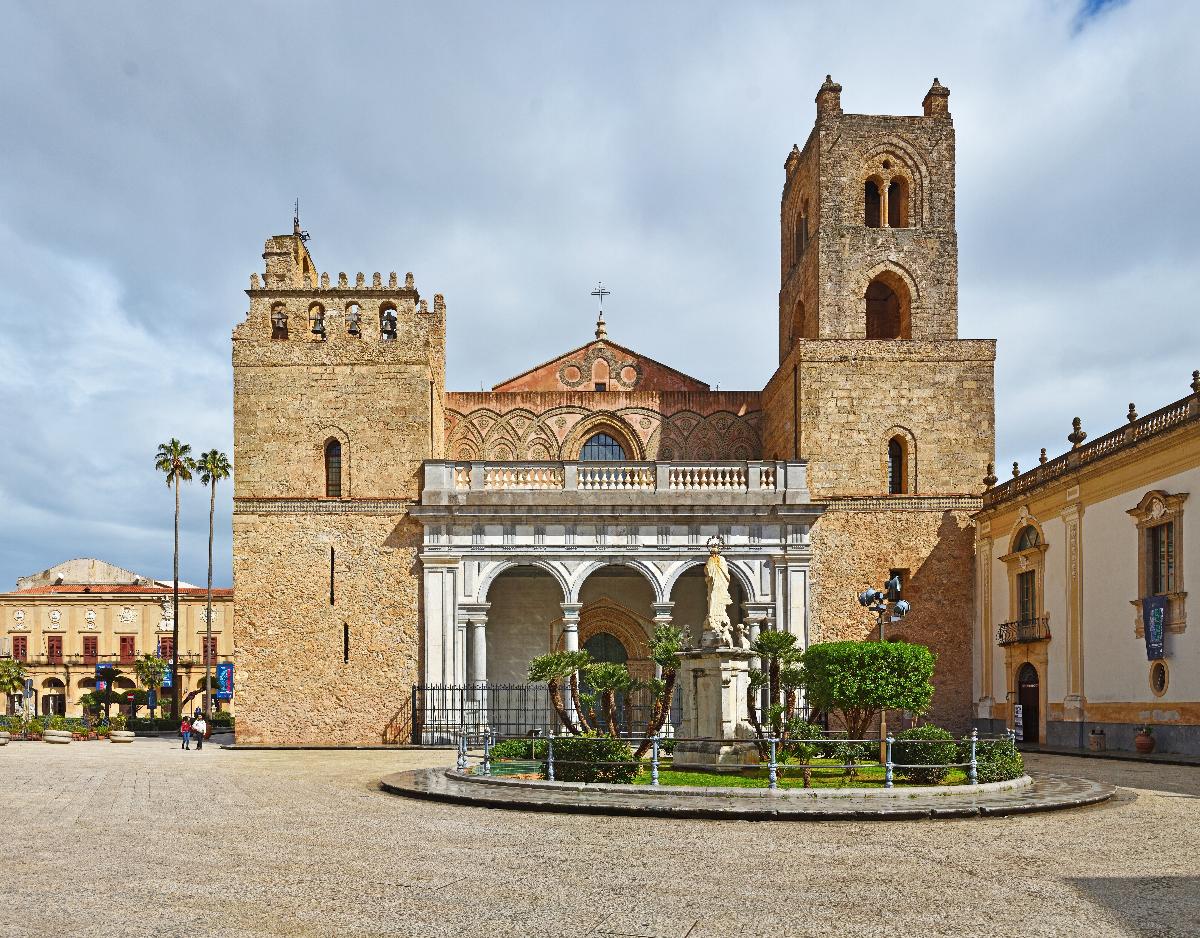 Main facade of the Cathedral in Monreale, Sicily 