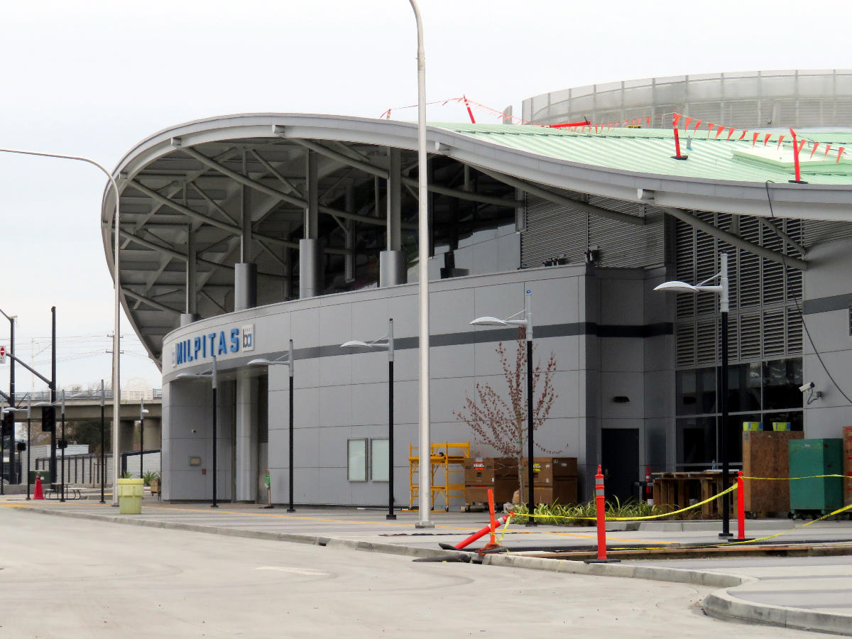 Milpitas station under construction in March 2018 
