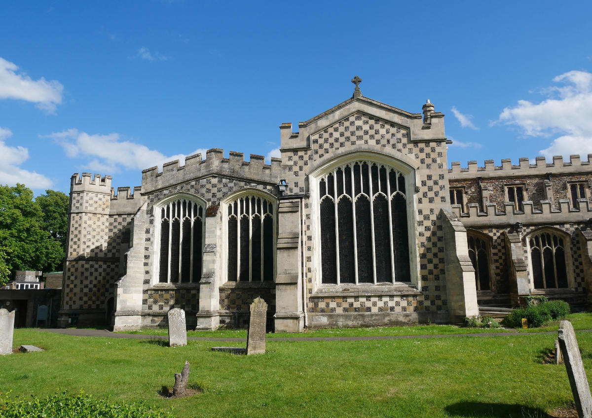 The northwest face of the Parish Church of Saint Mary in Luton 