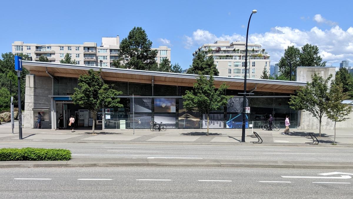 Olympic Village station entrance viewed from the southside of W. 2nd Avenue 