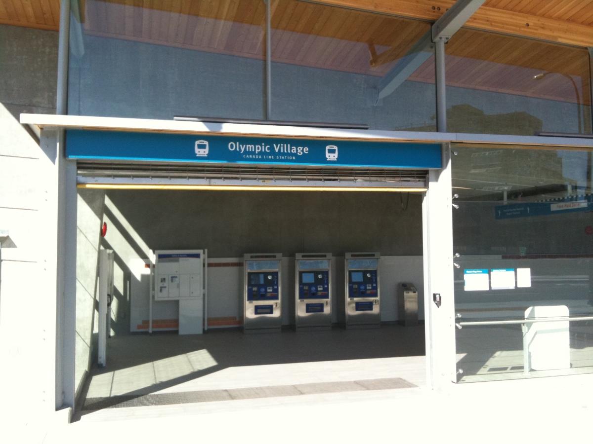 Entrance to the Olympic Village Station of the SkyTrain in Vancouver, British Columbia, Canada 